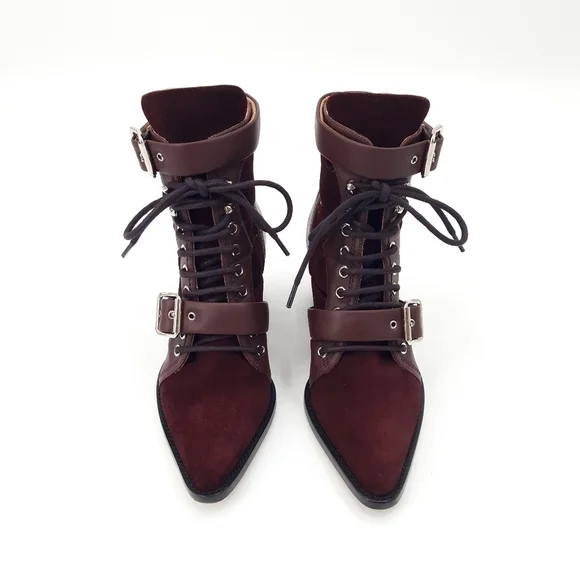 Chloe | Rylee Suede Ankle Boots in Deep Purple - Picture 4 of 11